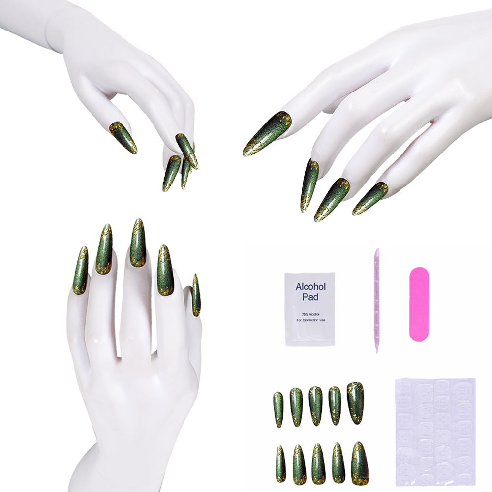 Green Press-on Nails with glit - Nail Art Press On recension och pris