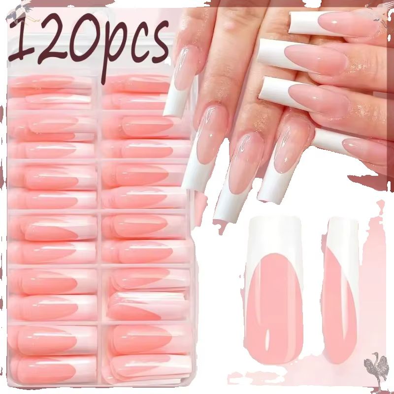120Pcs Glossy Pink French Pres - Nail Art Press On recension och pris
