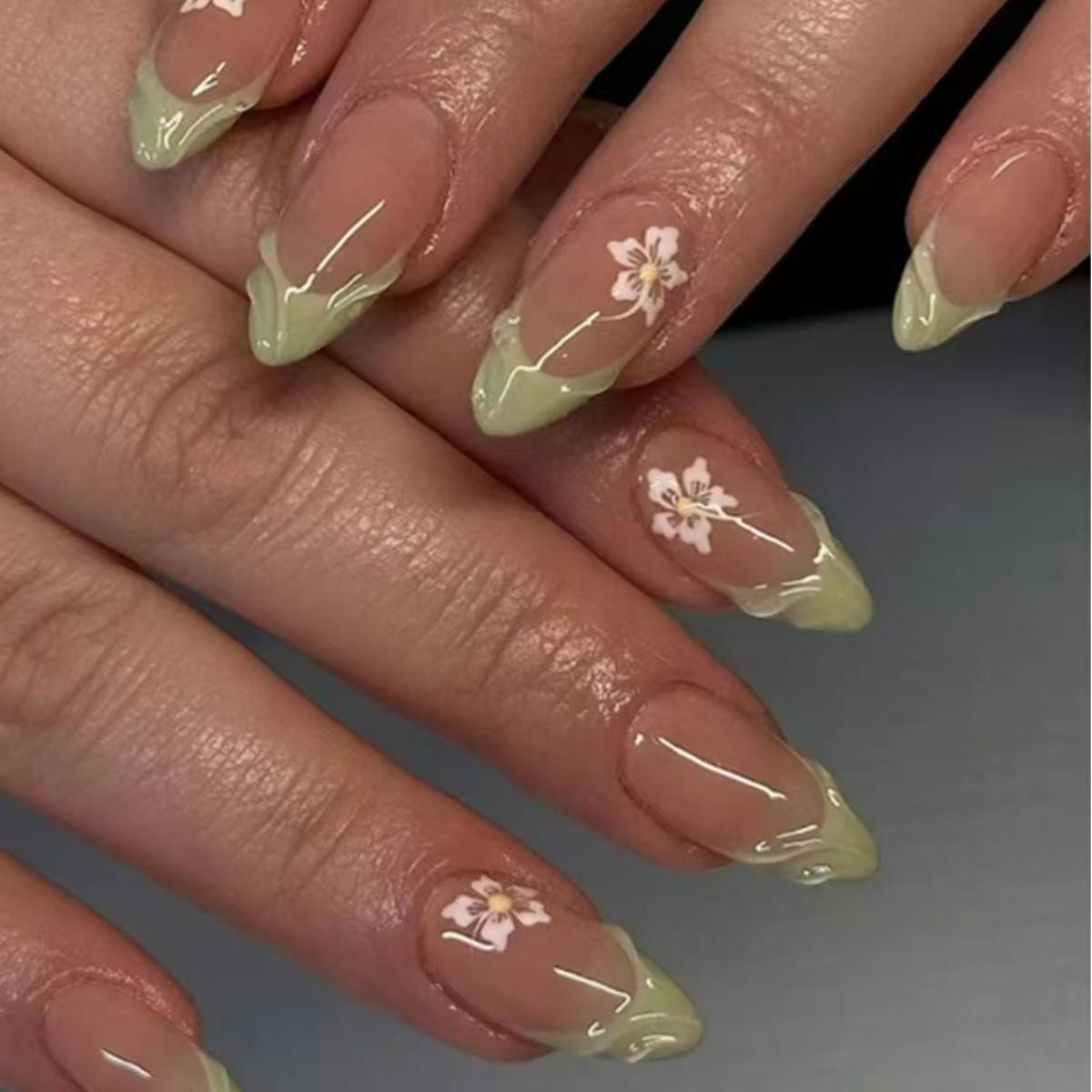 24pcs Simple Green French Fake - Nail Art Press On recension och pris