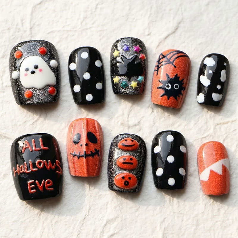 10Pcs Halloween Ghost Pumpkin  - Nail Art Press On recension och pris