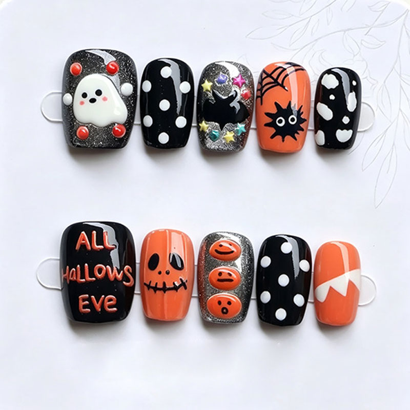10Pcs Halloween Ghost Pumpkin  - Nail Art Press On recension och pris